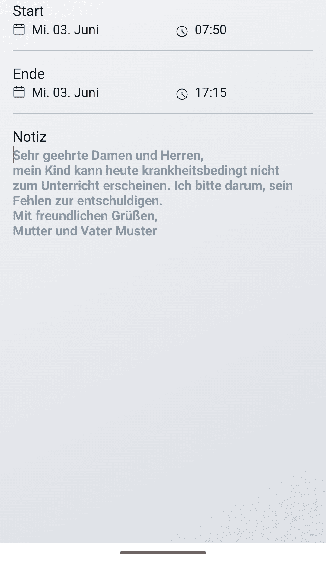 Notiz mit kurzer Nachricht