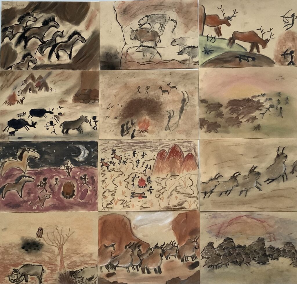 Collage aus verschiedenen Bildern im Stile der Höhlenmalerei